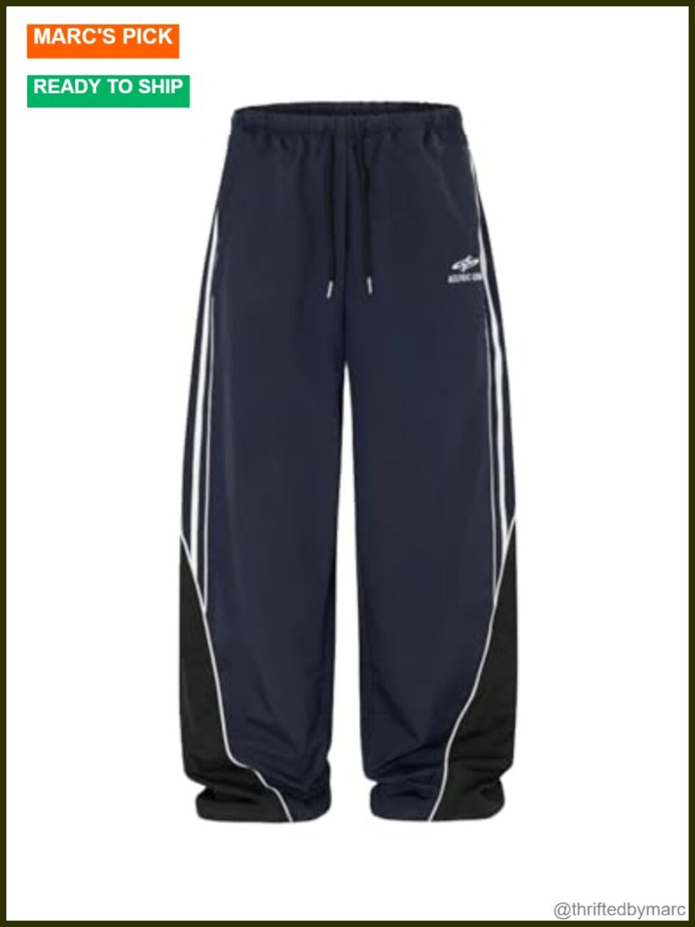 Embroidery Patchwork Striped Track Pants Baggy Wide Leg Drawstring Sweatpants